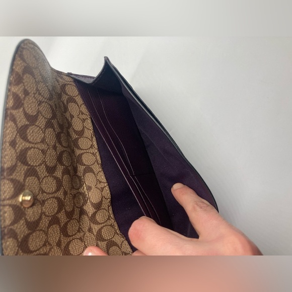 Coach Soft Wallet In Crossgrain Leather Dark Purple w Gold Hardware #F54008 - Picture 5 of 16